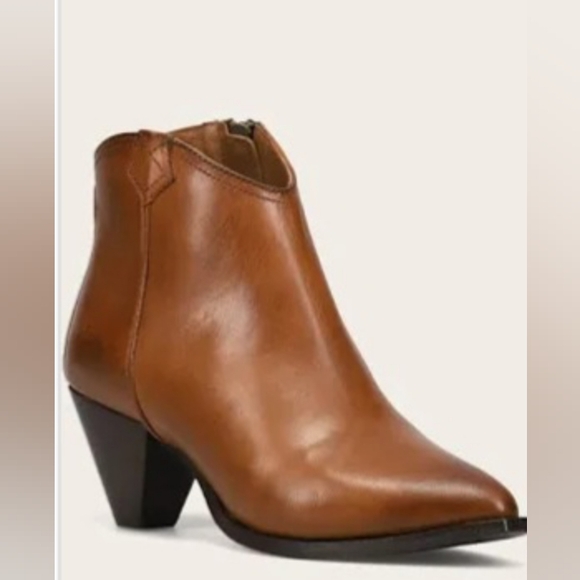 Frye Cara Leather Western Heeled Bootie SZ 8 Brown NEW - Picture 3 of 16